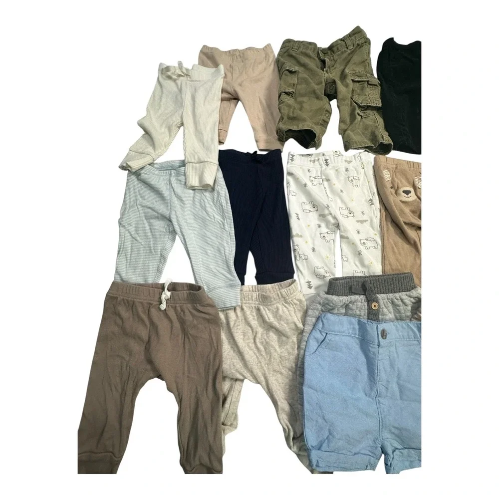 Baby Pants Lot 3-6 Months Cotton Blend Giraffe Bear Print Ribbed Cargo 17 Pieces